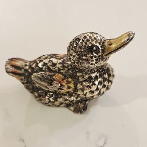 RARE Antique 1900s Duck Miniature Figurine Silver Plated Brass Signed 193gr